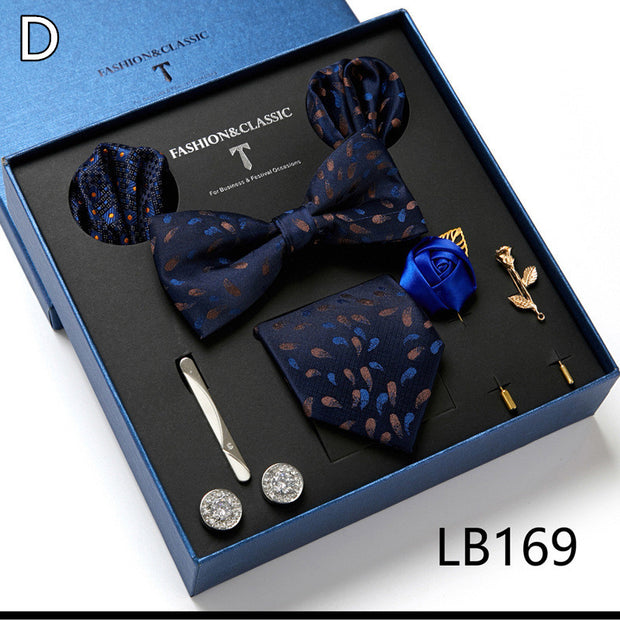 Fashion Business Striped Tie Square Scarf Combo Set