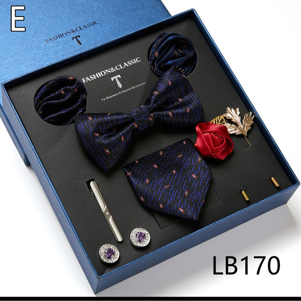 Fashion Business Striped Tie Square Scarf Combo Set