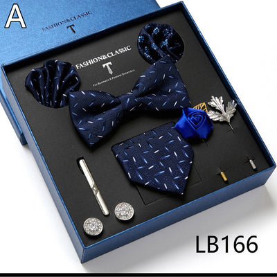 Fashion Business Striped Tie Square Scarf Combo Set